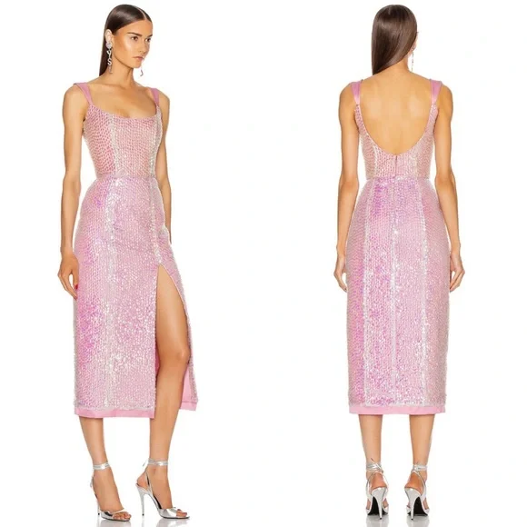 Markarian Ginevra Sequin pink midi Dress size 0 NEW! New with tags!